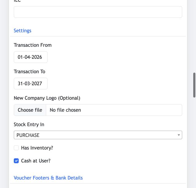 Example Edit Company Settings section