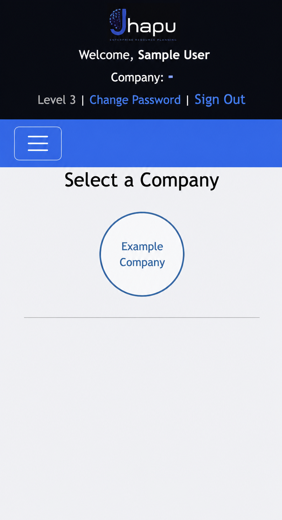 Example Jhapu company-selection page after sign-in