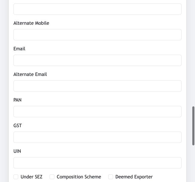 Jhapu Create New Main Ledger form showing contact and tax fields