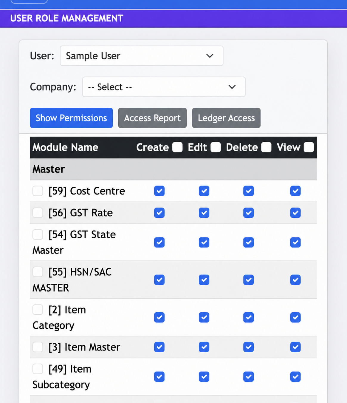 Example Jhapu User Role Management permission grid